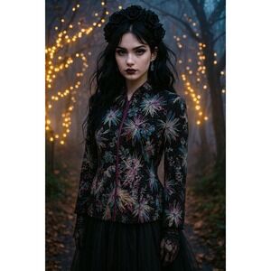 Vintage 90s Whimsigoth Dark Fairy L Floral Sparkle Jacket Glam Gal Indie Sleaze